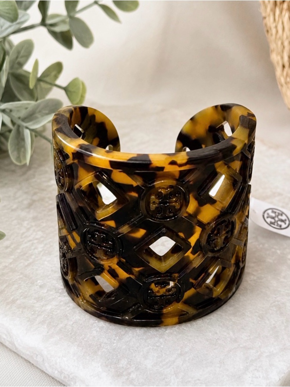 Tory Burch Tortoiseshell Resin Cuff Bracelet -